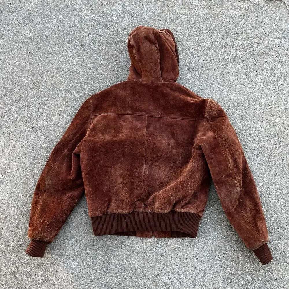 Vintage Grande-Bay Brown Suede Leather Fur Lined Zip Up Jacket Size 40 Medium